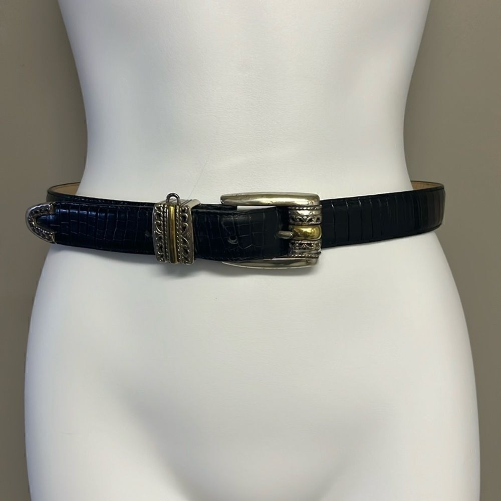 Brighton Women’s Black Textured Adjustable Belt with Two Tone Buckle- Medium